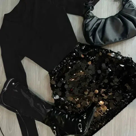 Elegant Women's Sequin Skirt Set for Formal Occasions, Holiday Parties, Casual Elegance, Chic Elegant Style, Christmas Party, Office Wear, Evening Dates, Long Sleeve, Outfit, Womenswear