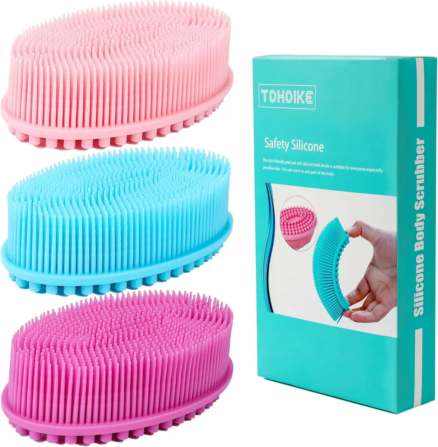 Silicone Body Scrubber Loofah - Set of 3 Soft Exfoliating Body Bath Shower Scrubber Loofah Brush for Sensitive Kids Women Men All Kinds of Skin