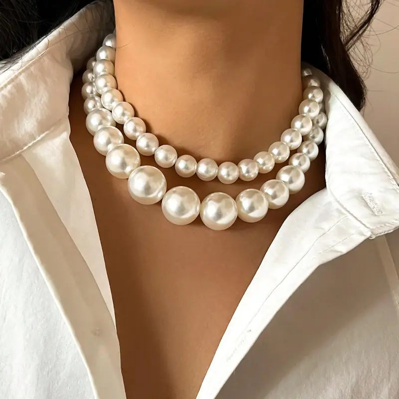 Women's Punk Style Faux Pear Decor Beaded Necklaces, 2pcs/set Vintage Retro Trendy Matching Necklaces, Chic Jewelry Faux Pearl Jewelry As Birthday Gift for Girlfriend