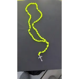 Bright Yellow Knotted Rosary with Nickel Crucifix
