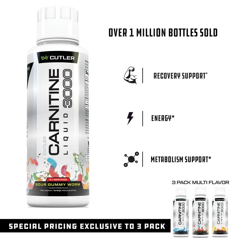 Cutler Nutrition Liquid Carnitine 3000 for Energy and Recovery Support Dietary Fitness Supplement Edible Healthcare Vitamin