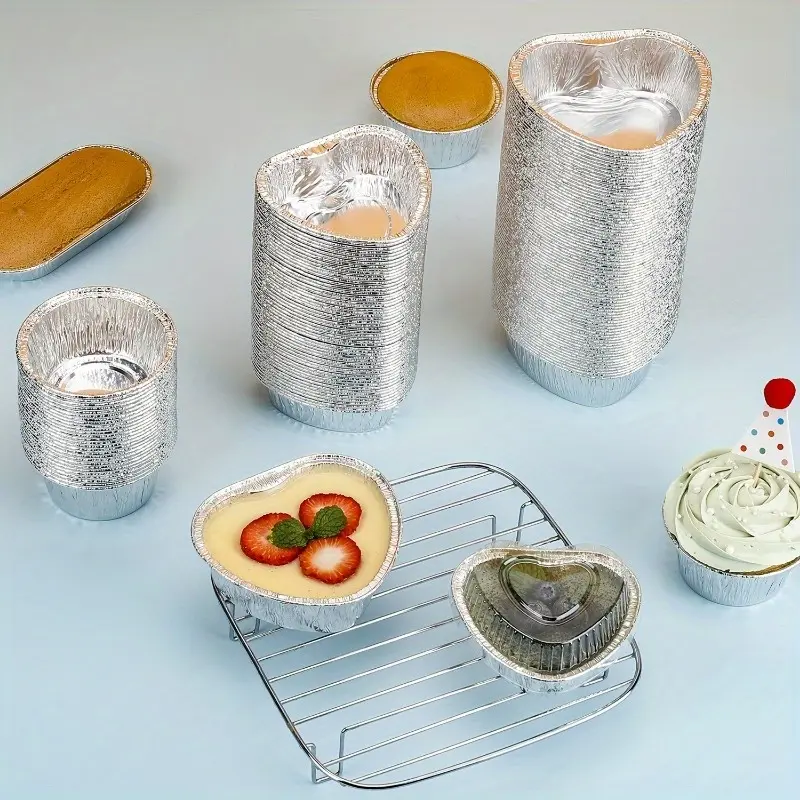 20/50pcs Large Capacity Disposable Baking Cups Bakeware - Durable Aluminum Foil, Non-Stick, Versatile for Cupcakes, Tarts, Pudding, Appetizers - Perfect for Wedding, Christmas, Birthday Party Supplies