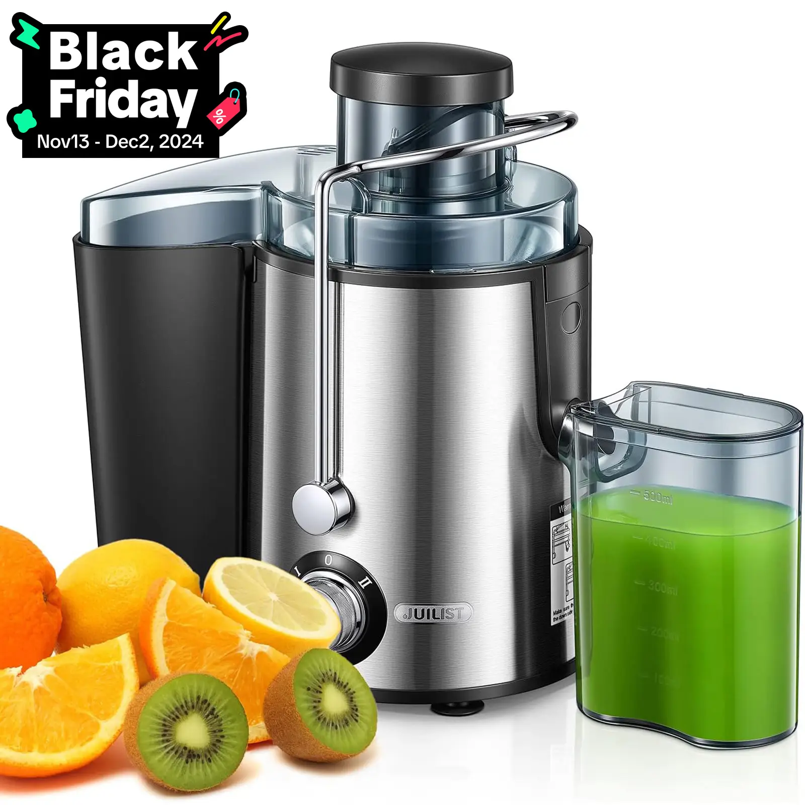 Juicer Machines, Juilist Vegetable and Fruit Easy to Clean, Compact Centrifugal Juicer Extractor with 3" Wide Mouth and Anti-Drip