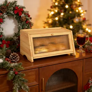 SICANDAENHK Upgrade your kitchen counter with the Lnrkai Farmhouse Corner Bread Box!Made of natural bamboo with an airtight design, it locks in freshness for homemade toast and bread, saves space with its smart corner shape, and brings rustic cozy