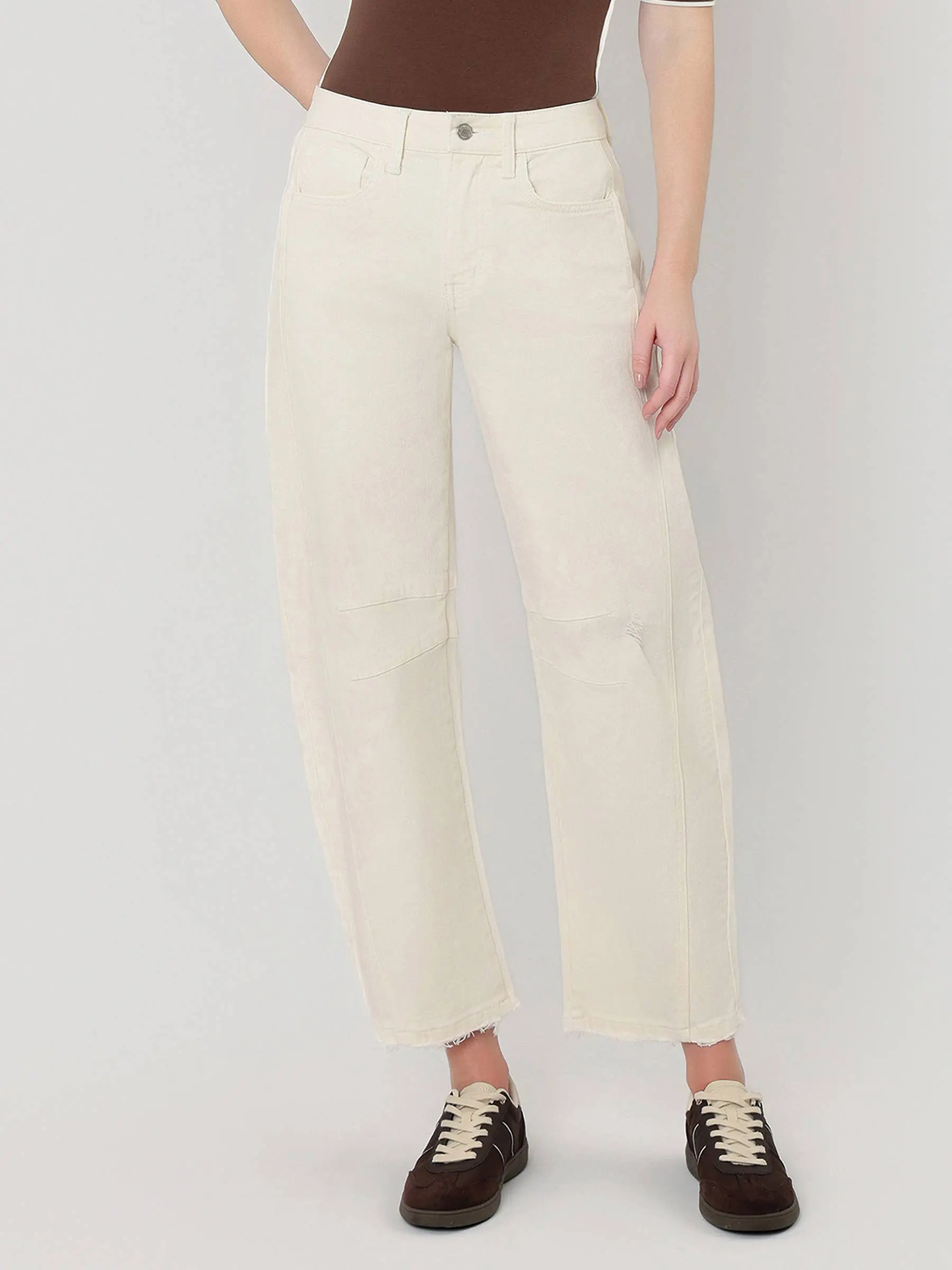 Flying Monkey • High Rise Barrel Jeans - Ecru