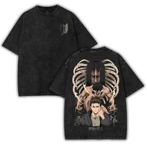 Attack On Titan Erwin Smith AOT Anime Manga Double Printed Washed Tee Unisex Cotton graphic tees Top streetwear T-shirt
