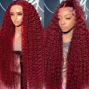 Bling Hair HD Transparent Lace 180 Density 13x4 13x6 Frontal Lace 99j Burgundy Preplucked Colored Deep Wave Frontal Human Hair Wig For Black Women