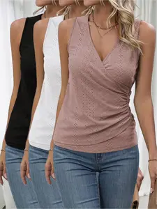 Women's V Neck Button Front Three-Piece Set, Casual Fashion for Spring Summer Fall, Stylish Women's Clothing, Tops, Womenswear