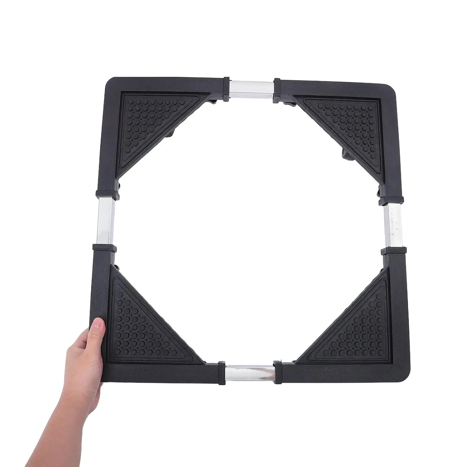 Adjustable Washing Machine Base with Durable Materials, Multifunctional Roller Brake, Adjustable Width Shelf, Universal Refrigerator Bracket, Mobile Black Appliance Organizer