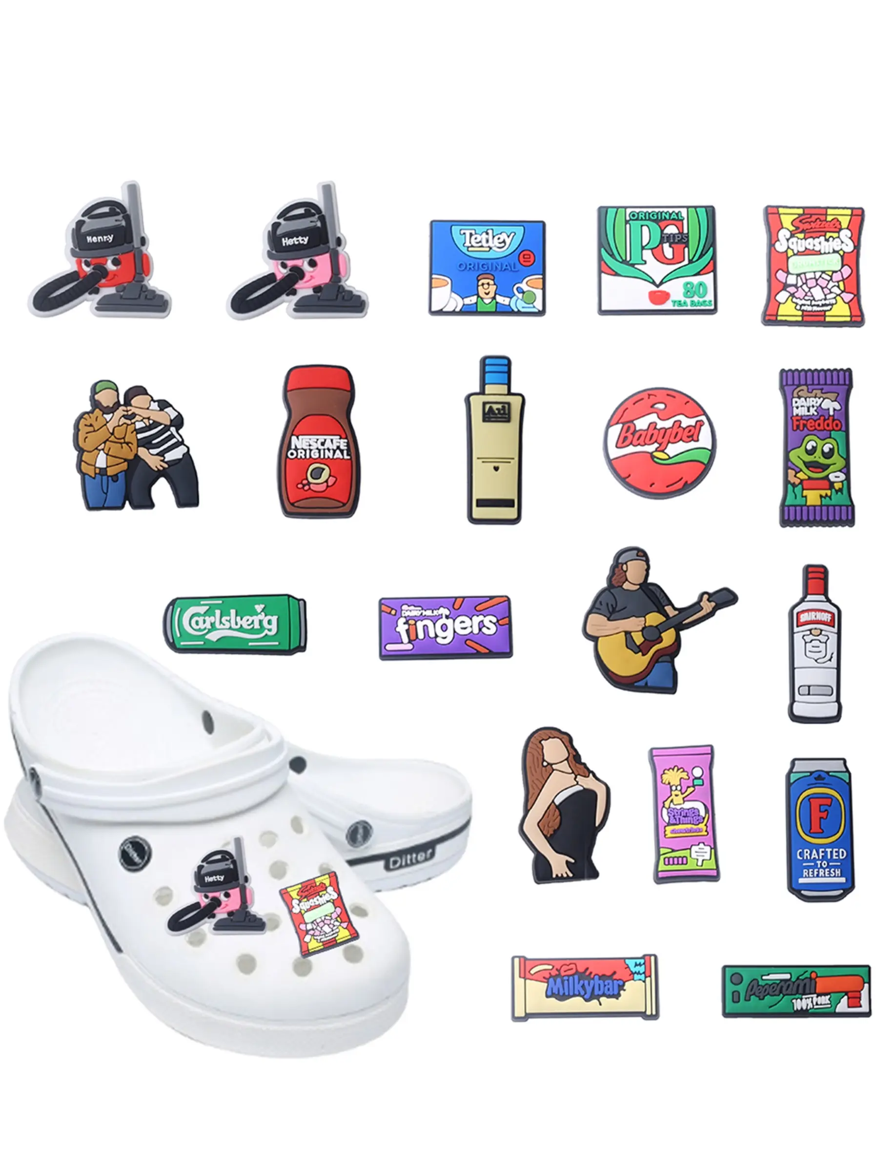 19pcs Cartoon Wine & Snack Shoe Charms, PVC Shoe Accessories, DIY Decoration for Sandals & Slippers, Fashionable Accessory Set