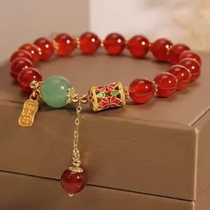 Red Agate Bracelet for Women, Unique Design, Love Bean Beads, Lucky Beads, Red Bean Bracelet