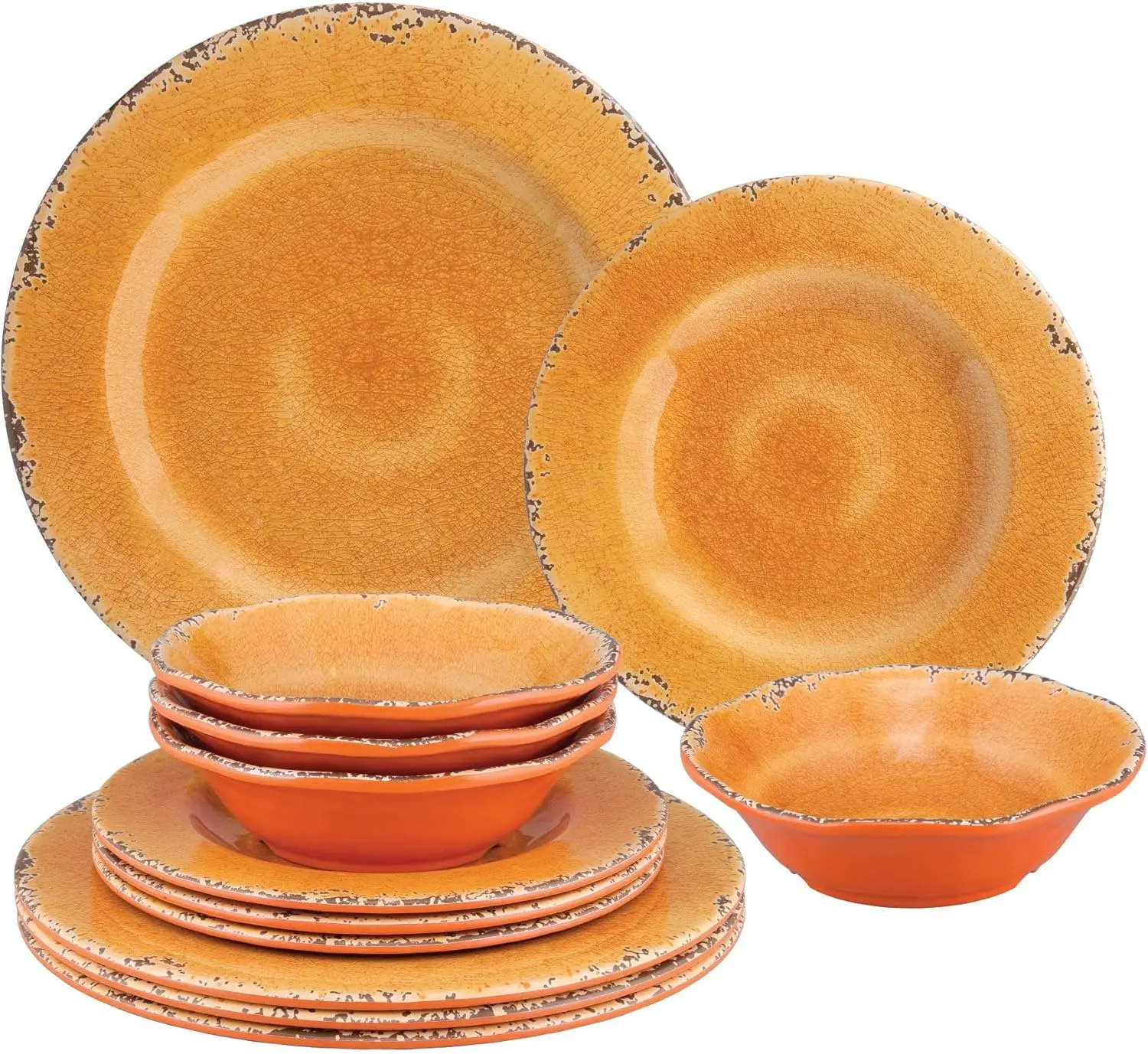 12 Piece Crackle Melamine Dinnerware Sets, Outdoor Dishes Set, Plates and Bowls Sets, Service for 4, Turquoise
