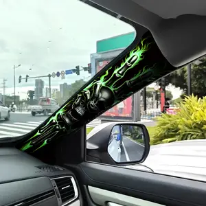 Jdm Car Interior A-Pillar Modification Kit, Upgrade Dark Skull Pattern Self-Adhesive Elastic Patch, Universal Style Refresh Set