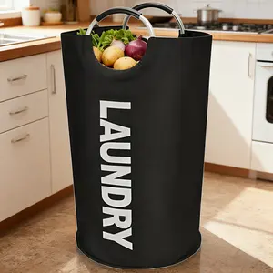 Foldable Laundry Bag with High Hanging Hook, Durable Half Ring Handle, Space Saving Design, Portable for Bathroom, Balcony, Kitchen, Dormitory, Laundry Basket Organizer
