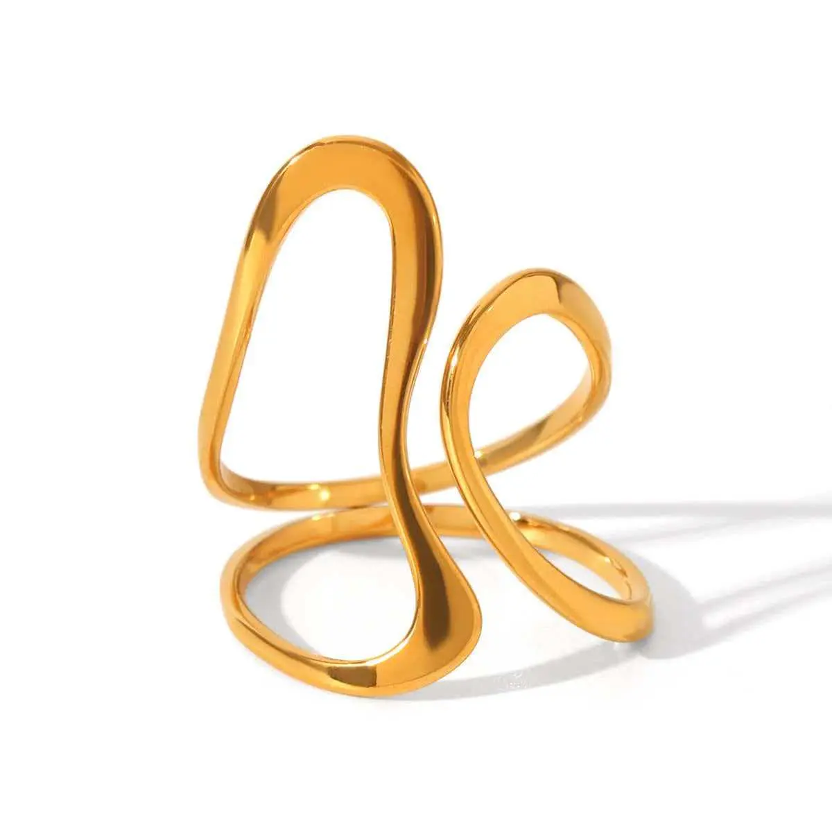 Minimalist Abstract Wave Open Ring — Stainless Steel, Adjustable Statement Ring, Stylish Women's Ring
