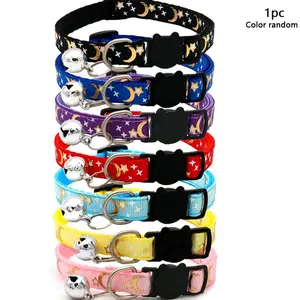 Adjustable Anti-Choking Safety Collar for Cats, Nylon Webbing Multicolor, Bell Charm Pet Necklace, Soft Breathable All-Season Accessory