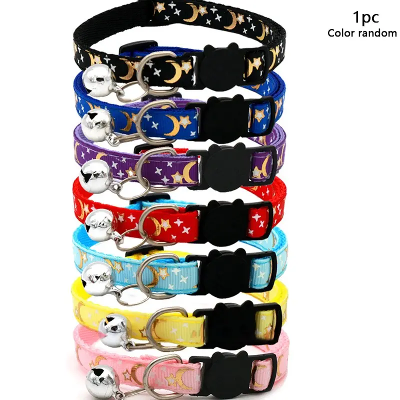 Adjustable Anti-Choking Safety Collar for Cats, Adjustable Collars, Nylon Webbing Multicolor, Bell Charm Pet Necklace, Soft Breathable All-Season Accessory