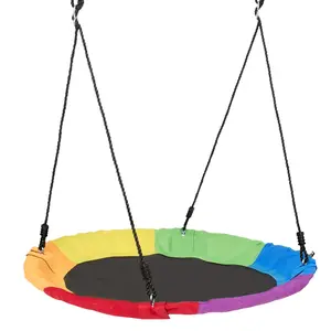【fathersdaygift】VEVOR Tree Swing, 40 Inch Saucer Swing, 750lbs Weight Capacity, 900D Oxford Fabric Swing Seat with 2 Tree Hanging Straps and Adjustable Multi-Strand Ropes, Round Swing for Kids Outdoor, Multicolor