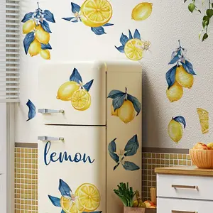 Blue leaf yellow lemon wall sticker, fruit wall sticker, suitable for hotel, homestay office, bedroom, living room, rental room, removable PVC wall sticker