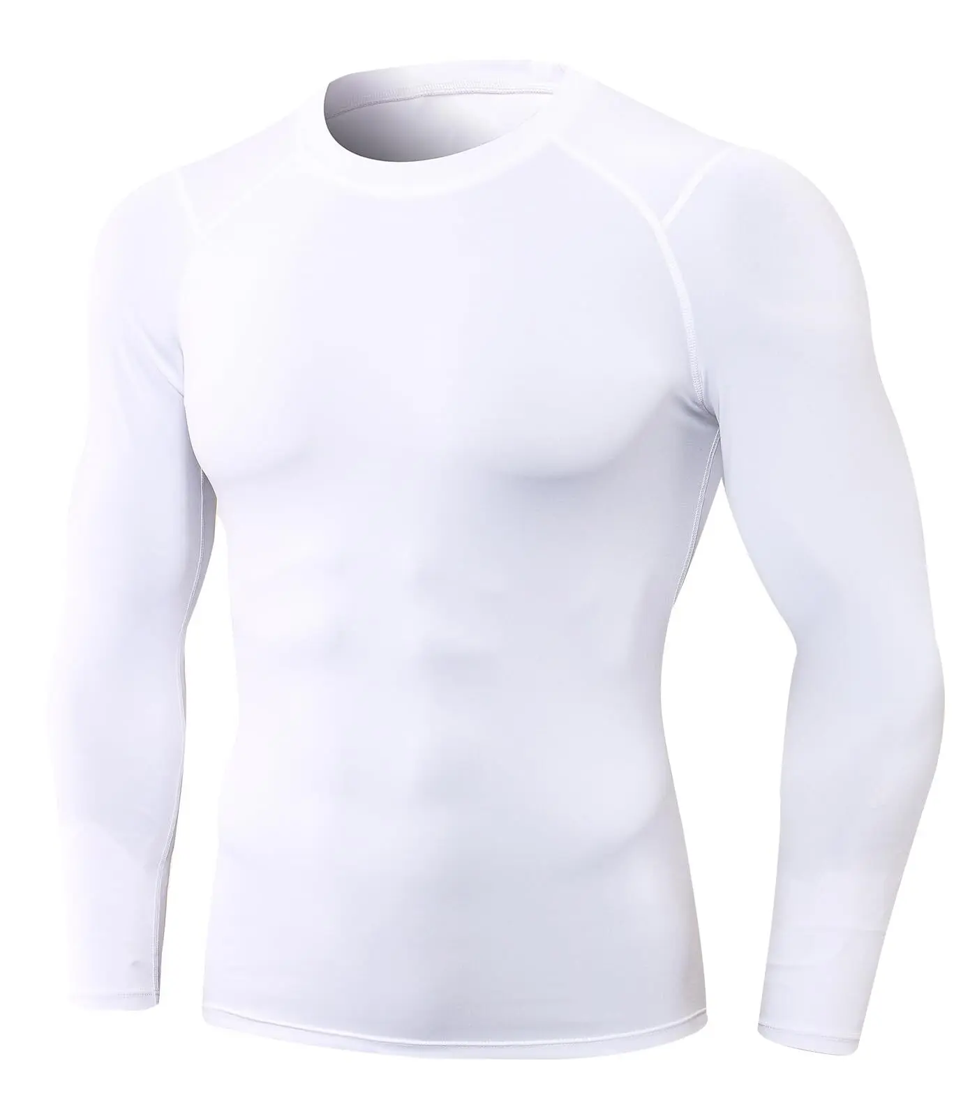 Menswearer Men's White Compression Shirt Athletic Quick-Dry Workout Top 85% Polyester 15% Spandex Moisture-Wicking Lightweight Soft Stretchy Durable