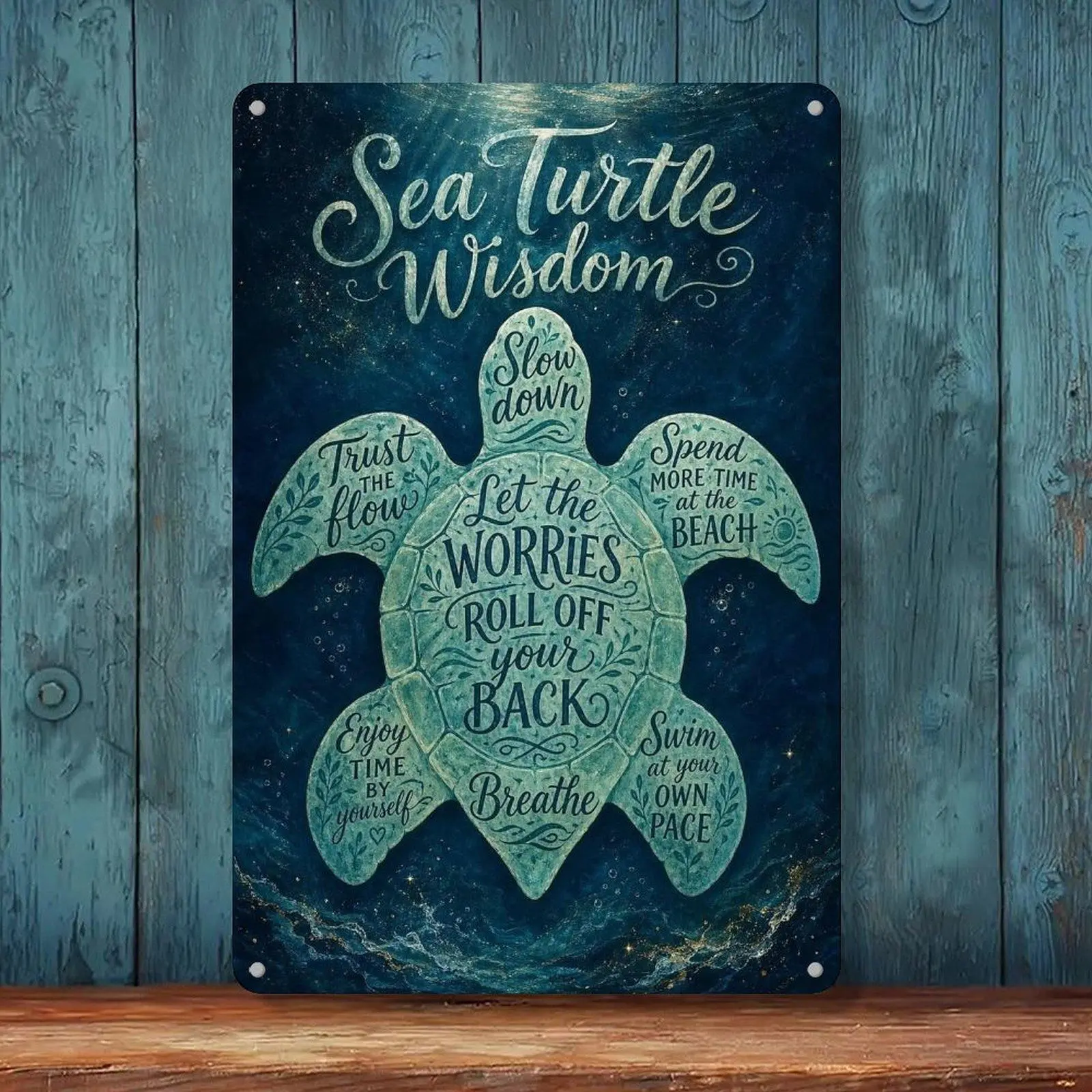 8x12in Vintage Retro Iron Tin Sign, Sea Turtle Wisdom "Slow Down" Inspirational Wall Decor for Coastal Beach House, Ocean Beach Themed Home Supplies Plaque, Collectibles