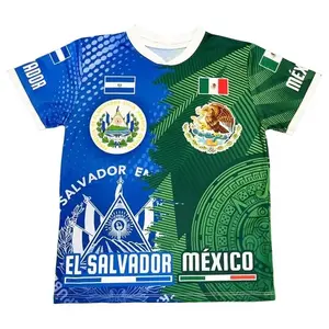 Mexico and El Salvador Dual Heritage Jersey | Mexican Salvadoran Half and Half Flag T-Shirt | Unisex Patriotic Culture Graphic Sportswear Tee