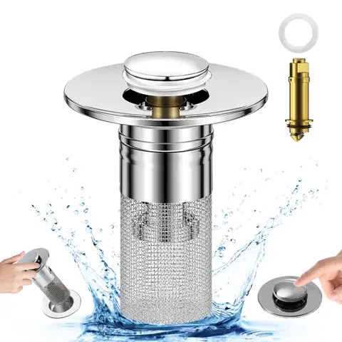 Stainless Steel-Brass Pop-Up Bathroom Sink Stopper Hair Catcher, Corrosion-Resist ABS Drain Protector with Anti-Odor Core & Technology, Durable Clog Prevention Accessory, Snug-Fit Easy-Clean Surface, Easy Installation, Popup Water Hold, Sohochic