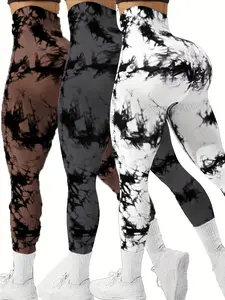 3pcs Seamless Tie-Dye High Stretch Sports Yoga Pants, Athletic Workout Leggings, Comfort Fit Activewear For Gym & Home Exercise Waisted Soft Tights high-elastic