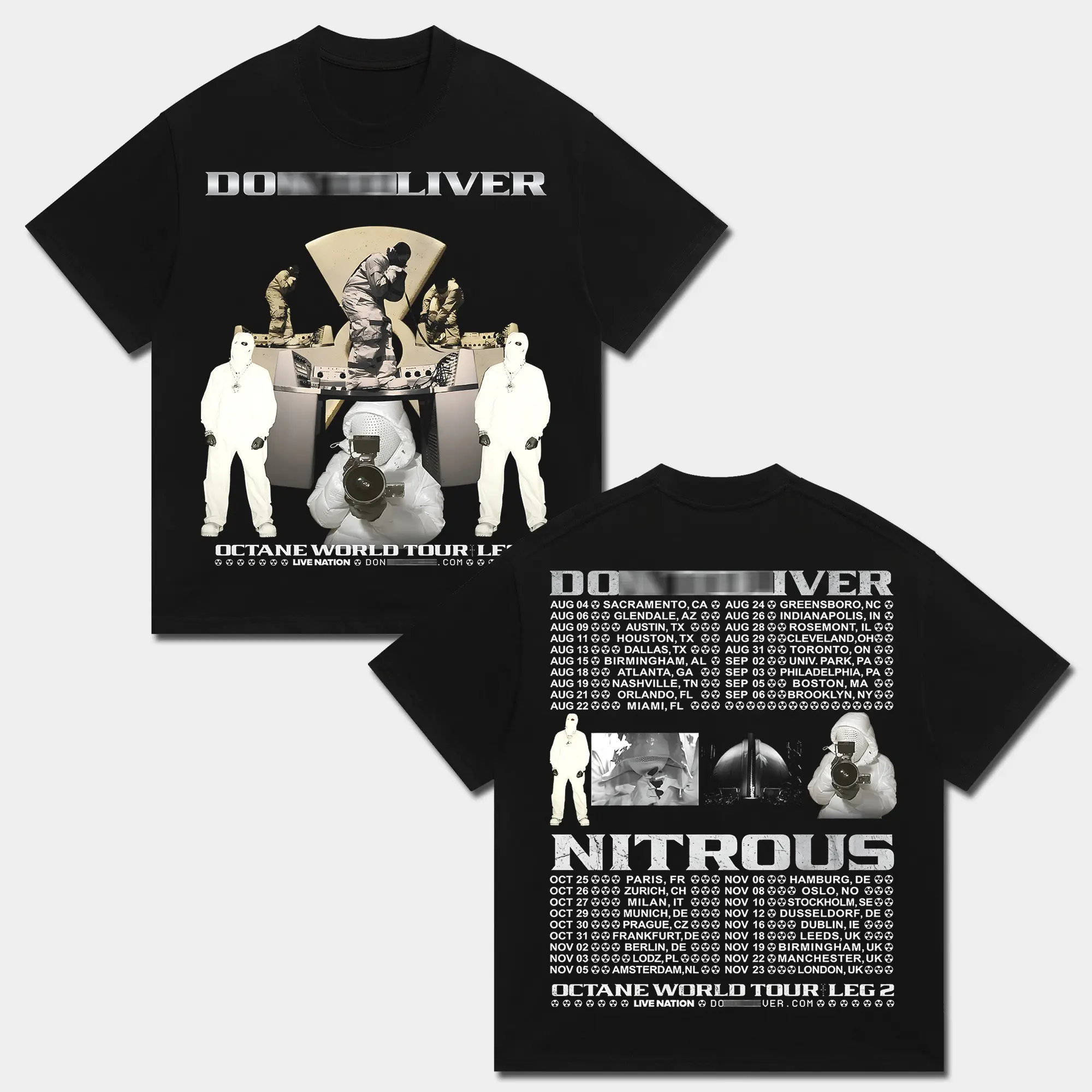 Donny Shirt, Octane World Tour Leg 2 Nitrous T-Shirt, Hardstone Psycho Love Sick Graphic Tee, 2-Sided Front Back Concert Tour Dates Merch Top, Cactus Jack Hip Hop Rap Black Clothing, Heavyweight Oversized Vintage Retro Y2K Streetwear Outfits