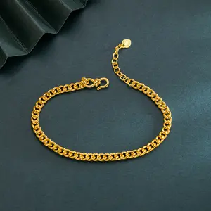 Luxury 24K 9999 Pure Gold real gold Small Cuban Bracelet Exquisite Women's Bracelet