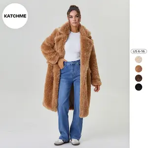 KatchMe Women's Cozy Notch Lapel Fluffy Double Breasted Thermal Outerwear, Leisure Fuzzy Outerwear Jacket for Fall & Winter, Comfortable Womenswear(US)