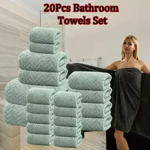 20pcs Microfiber Bathroom Towel Set,12 square towels + 6towel + 2 bath towels, Multi-Color, Soft & Durable, Super Absorbent Towel, Ideal for Home & Travel Use, Face Towel