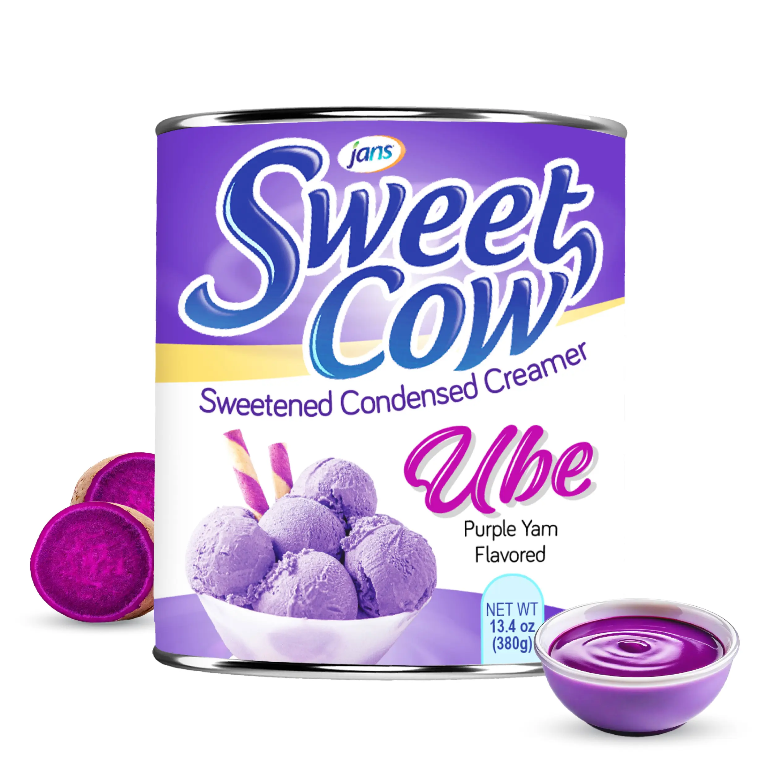 Jans Sweet Cow Ube Condensed Milk, 13.40 oz Sweetened Condensed Creamer