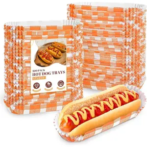 300 Pcs 6 Inch Paper Hot Dog Trays-Disposable Food Trays for Concession Stand, Hot Dog Cart Supplies (Orange)