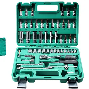 53-Piece Socket Ratchet Wrench Set, 3/8" Drive SAE/Metric 6-Point Cr-V Steel Chrome Plated Heat Treated Mechanic Tools with Ratchet Handle, Extension Rod, Connector, Secure Grip for Automotive Repair