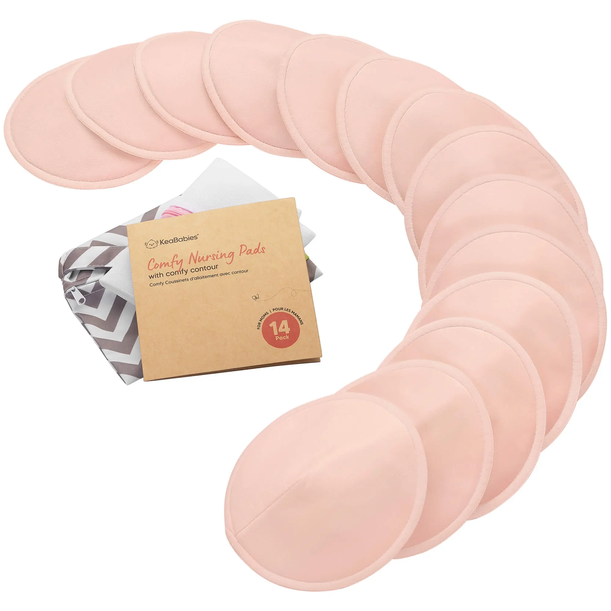 Organic Nursing Pads - 14 Washable Breast Pads for Breastfeeding, Wash Bag, Viscose Derived from Bamboo Reusable Nipple Covers for Breastfeeding Essentials, Soft & Absorbent (Pink Sand)