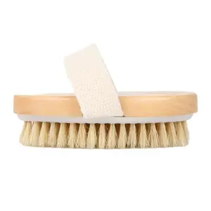 Wooden Handle Dry Body Brush, Oval Body Scrubber For Dead Skin Removal, Exfoliating, Portable Manual Body Massage Brush For Home & Travel Use, Body Back Scrubber