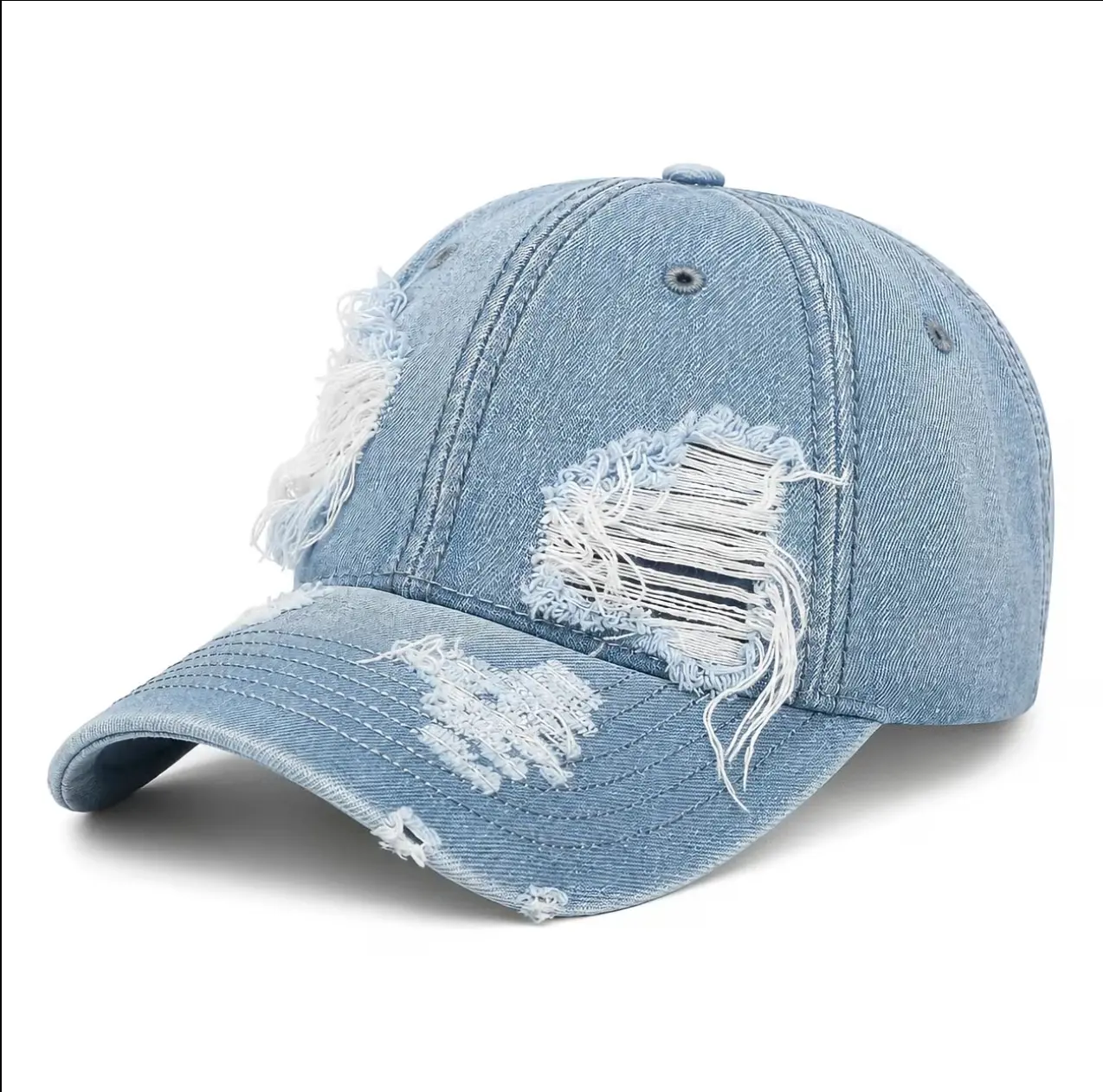 Unisex Vintage Washed Distressed Denim Baseball Cap - Street Style, All-Season, Fashionable Hole Design, 1 Size