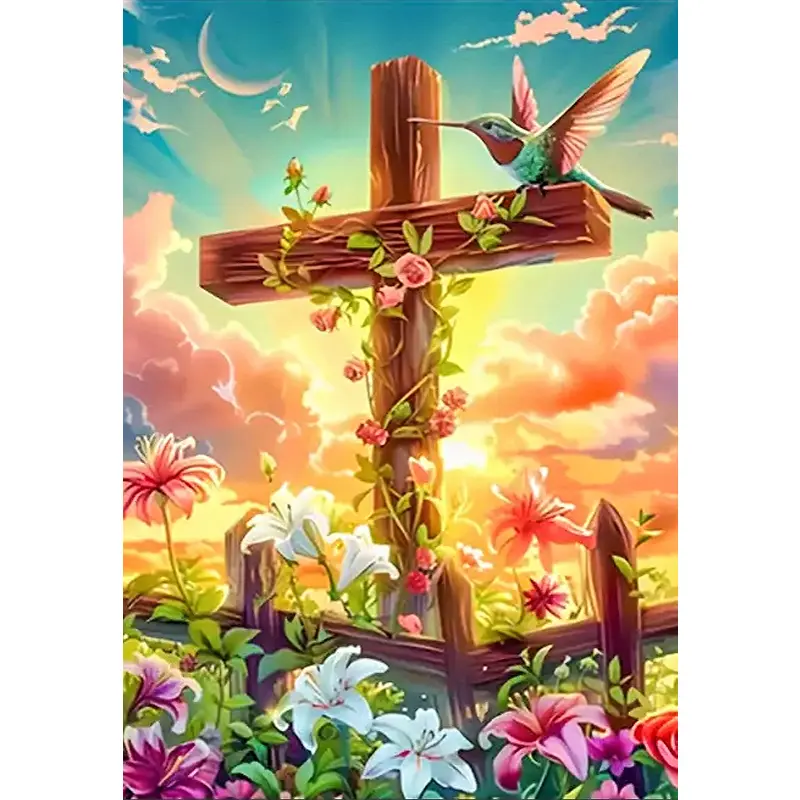 5D Full Round DIY Diamond Art God Cross by Numbers Craft Kit, Cross Stitch Supplies for Adult Beginners, 30x40 cm Home Wall Art Decorative DIY Project