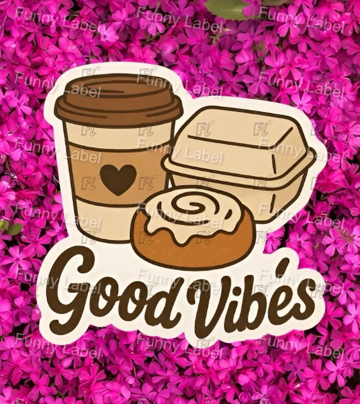 Decorative Vinyl Sticker, Good Vibes Coffee-Cinnamon Roll Design for DIY Scrapbooking & Stamping, Decorative Sticker Stickers