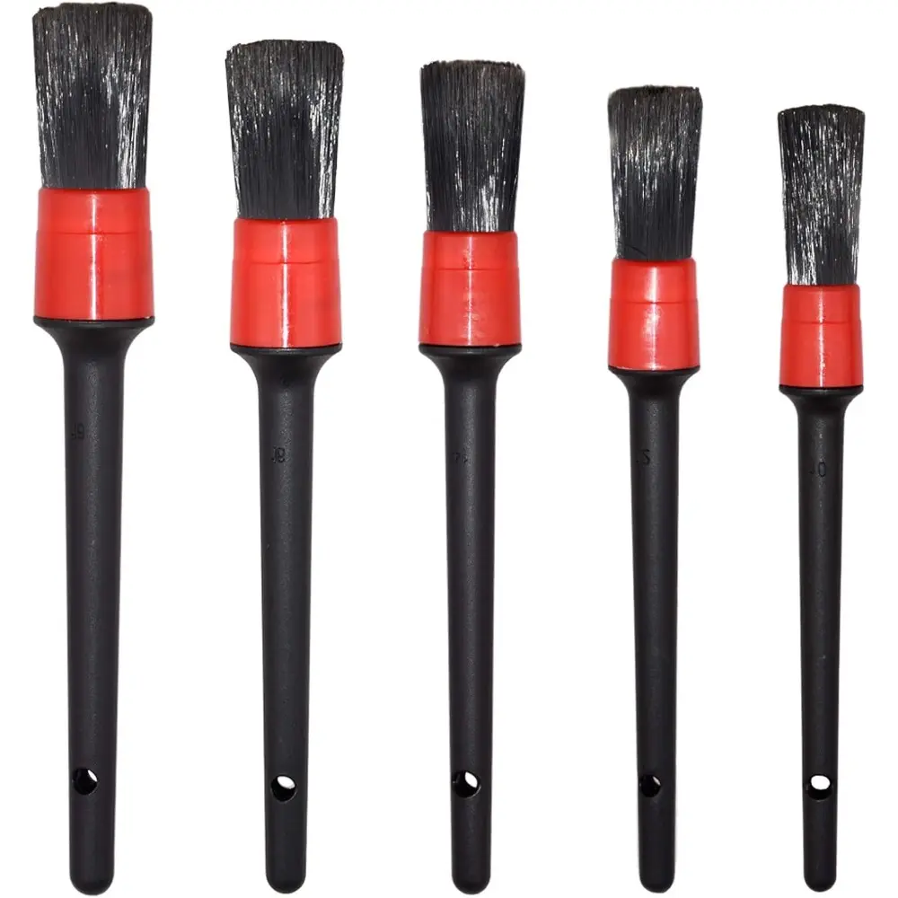 Detailing Brush Set-5 Different Sizes Premium Natural Boar Hair Mixed Fiber Plastic Handle Automotive Detail Brushes For Cleaning Wheels For Engine For Interior For Air Vents For Car For Motorcycle