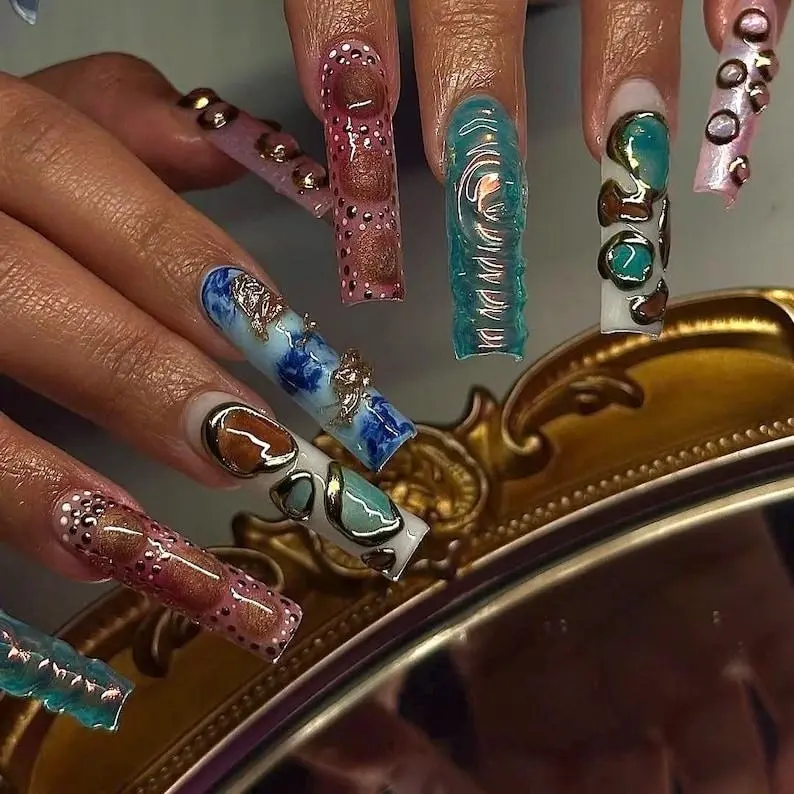 Handmade Colorful Press On Nails | Trendy Y2K Nail Art | Luxury Reusable Nails