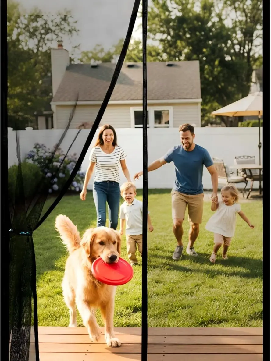 Magnetic Screen Door(38 x 82 Inches)-Keeps Bugs Out, Lets the Breeze In - 9-Minute Installation, Auto-Sealing, Heavy-Duty Double-Stitched Mesh, 52 Magnets, Hands-Free Sliding & Patio Door Screen, Pet & Kid Friendly