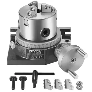 fathersdaygift VEVOR Milling Machine Rotary Table, 4''/100 mm, Versatile Horizontal Vertical Design, Precision Crafted, Includes 3.1''/80 mm 3-Jaw Chuck, M10 T-Bolts Nuts, Ideal for Engineering Indexing