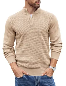 COOFANDY Men's Quarter Button Sweater Lightweight Mock Neck Pullover Sweater Fashion Casual Knitted Henley Sweater