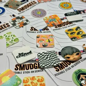 SMUDGEES Reusable Stick-on Screen Cleaner FOOD n DRINK Designs OR Message for Specific Request