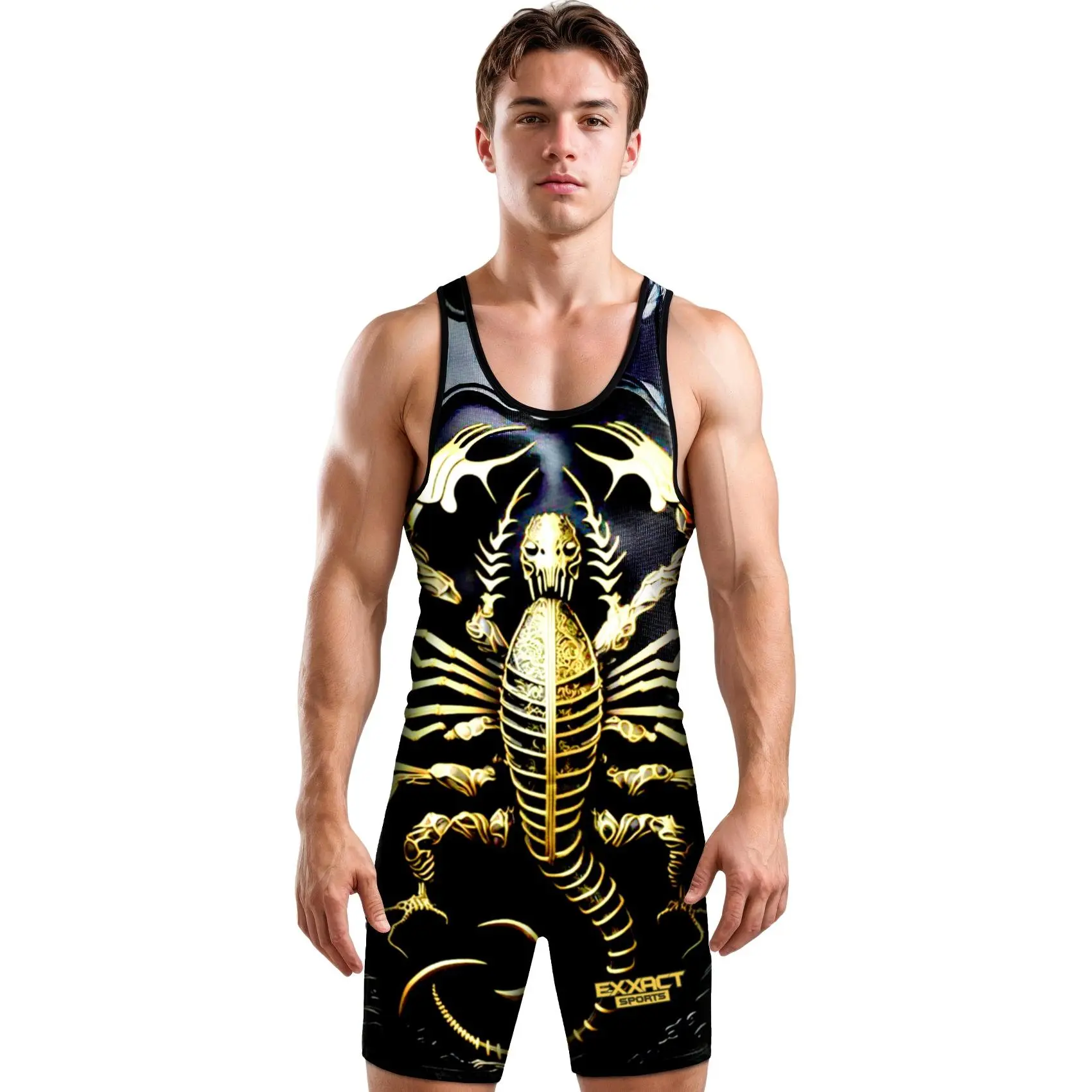 Exxact Sports Sublimated Wrestling Singlet for MMA, Powerlifting Singlet Youth Wrestling Singlet Men for Training (Scorpion)