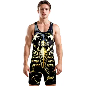 Exxact Sports Sublimated Wrestling Singlet for MMA, Powerlifting Singlet Youth Wrestling Singlet Men for Training (Scorpion)
