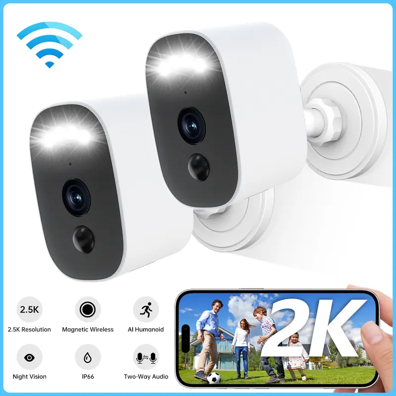 【JOOAN 2.5K Wireless Outdoor/Indoor Magnetic Camera】1 Year Warranty, Free Install 2.4G WiFi Security Camera – HD Video, Human Detection, Color Night Vision, IP66 Waterproof, Two-Way Audio, Spotlights & Alarms, App Remote Monitoring, Alexa Compatible