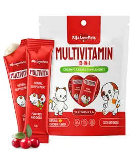 Dog Vitamins for All Pets – Creamy Squeezable B, C, D Cat Vitamins with Glucosamine for Fur, Joints, Digestion, Urination, Vision – Lickable Multivitamin for Dogs with Chicken Flavor – 10 Sticks